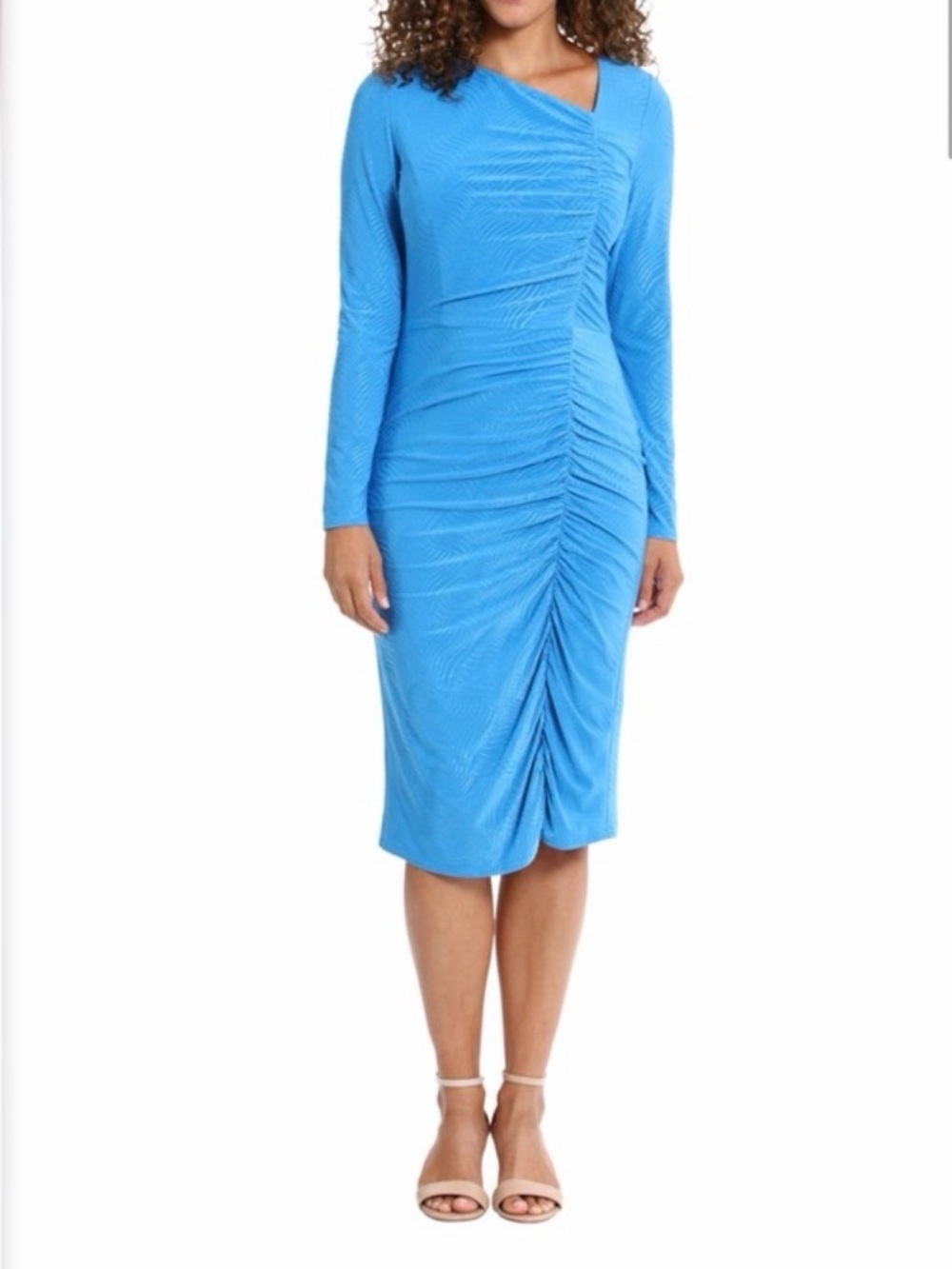 London Times Woman Blue Long Sleeve Dress Asymmetrical Plus Size Wedding Evening